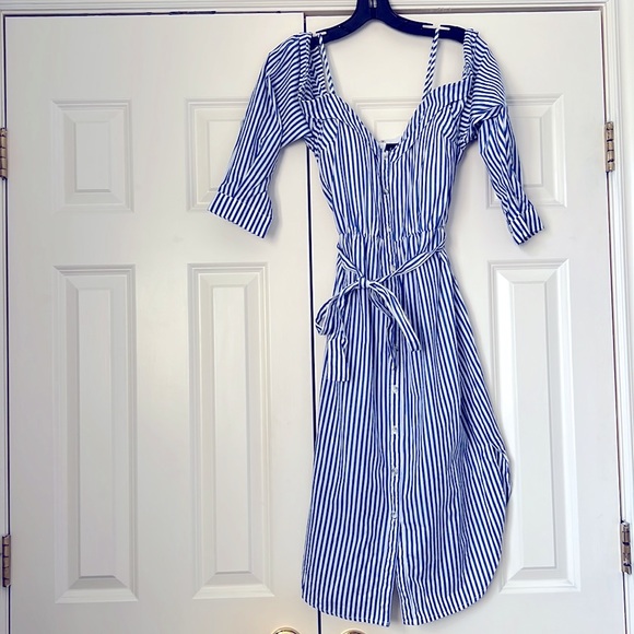 Like new! Bardot Paloma Striped Midi Dress Off the Shoulder - Picture 5 of 12